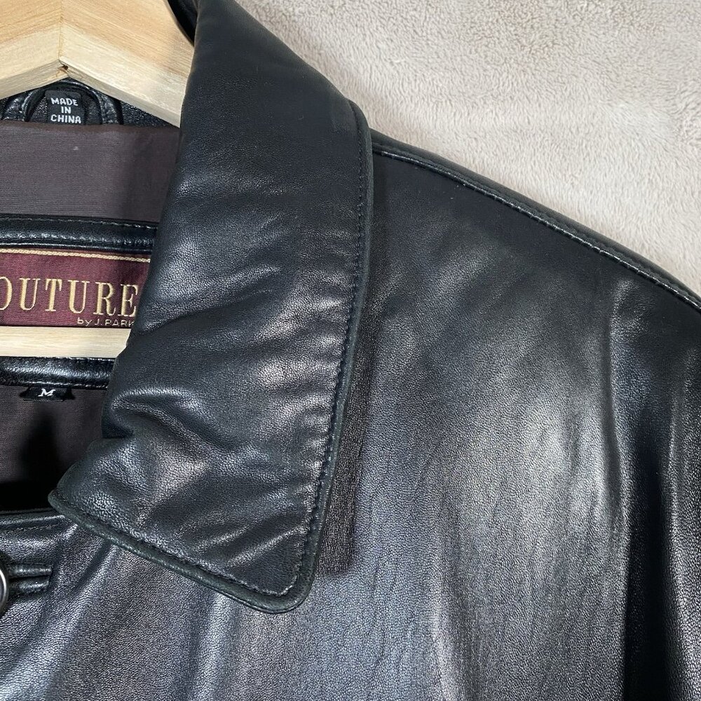 Vintage Black Lamb Leather Car Coat Mens M Couture by J Park Full Zip Button Up - Picture 6 of 16